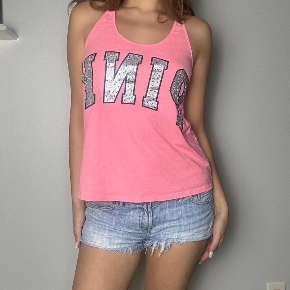 2000s pink Victoria’s Secret strappy rhinestone tank